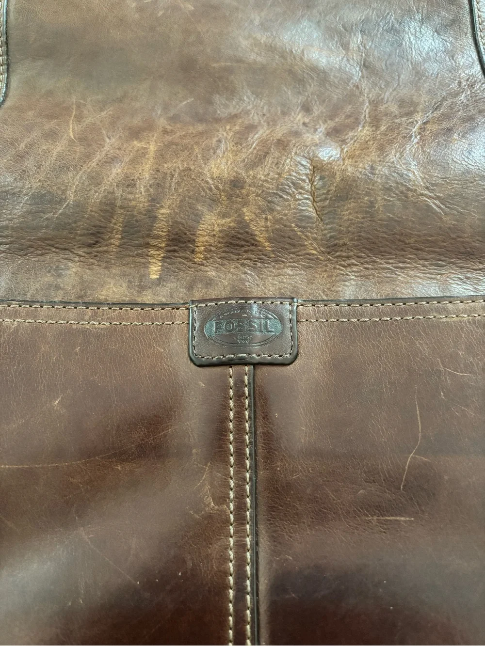 Fossil Dark Brown Leather Messenger Bag with Adjustable Strap